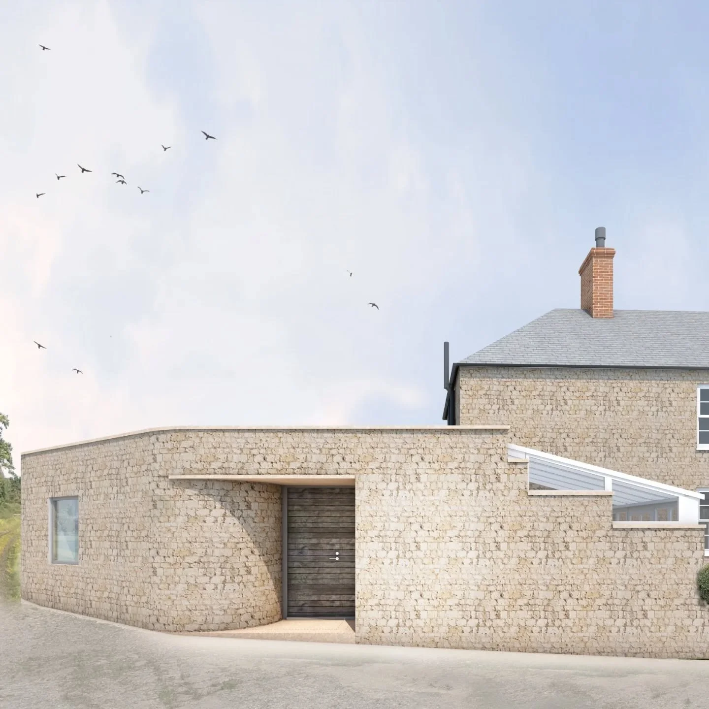 Planning permission and listed building consent  granted on this curved stone entrance and garden room extension in Somerset. 

#frontdoor #stone #somerset #listedbuildings #extension #gardenroom #heritagedoors #heritage #studio #studioscaramanga