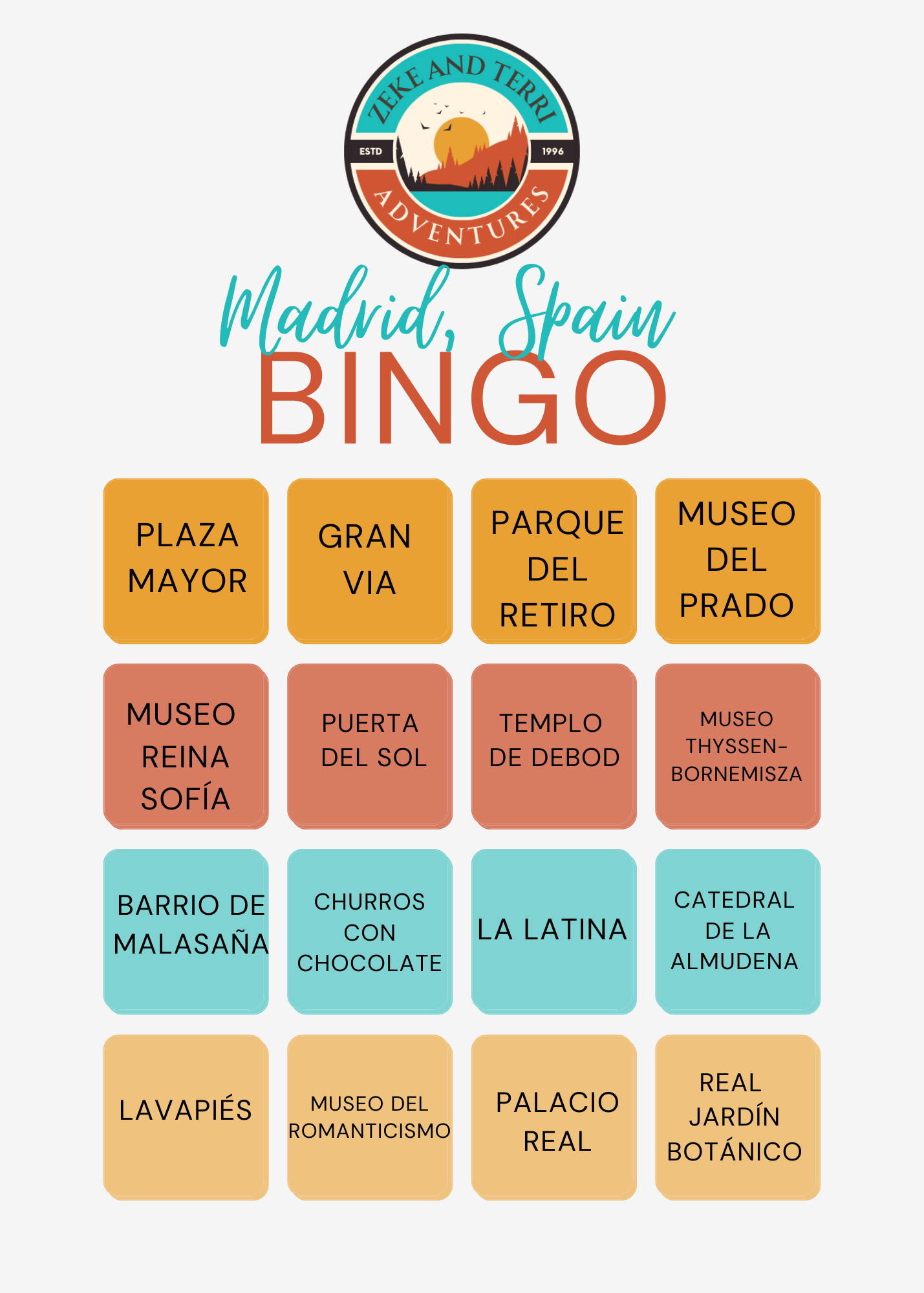 Bingo Card - Madrid, Spain (Spanish)