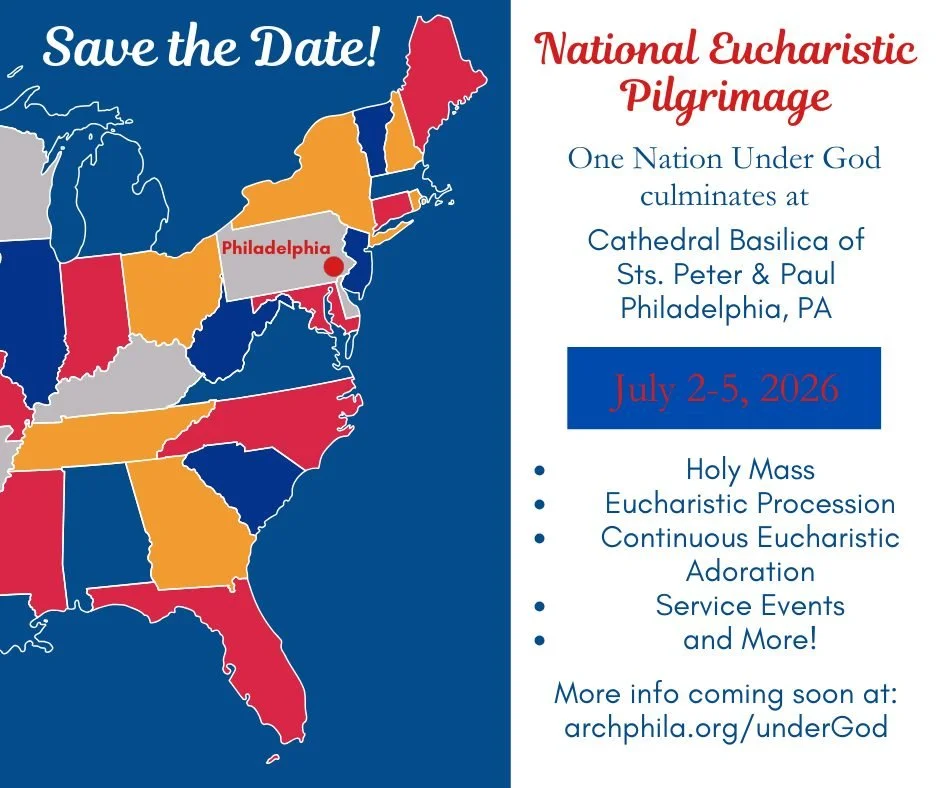 2026 is the 250th anniversary of the founding of the USA. To celebrate, USCCB is planning a National Eucharistic Pilgrimage in which the Blessed Sacrament will be carried in procession up the east coast, culminating in Philadelphia on July 2-5. Detai