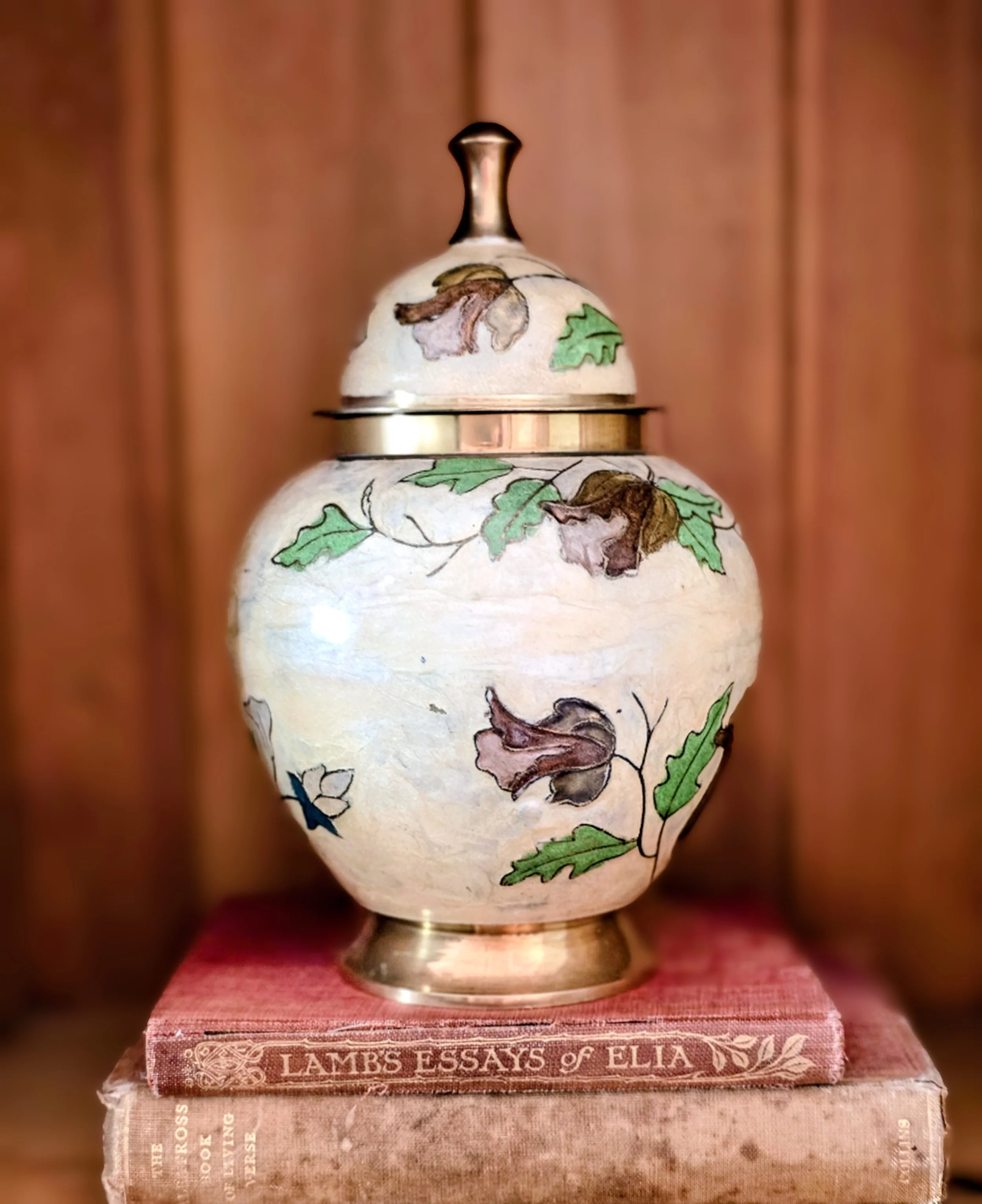Vintage Indian Brass & Enamel Ginger Jar