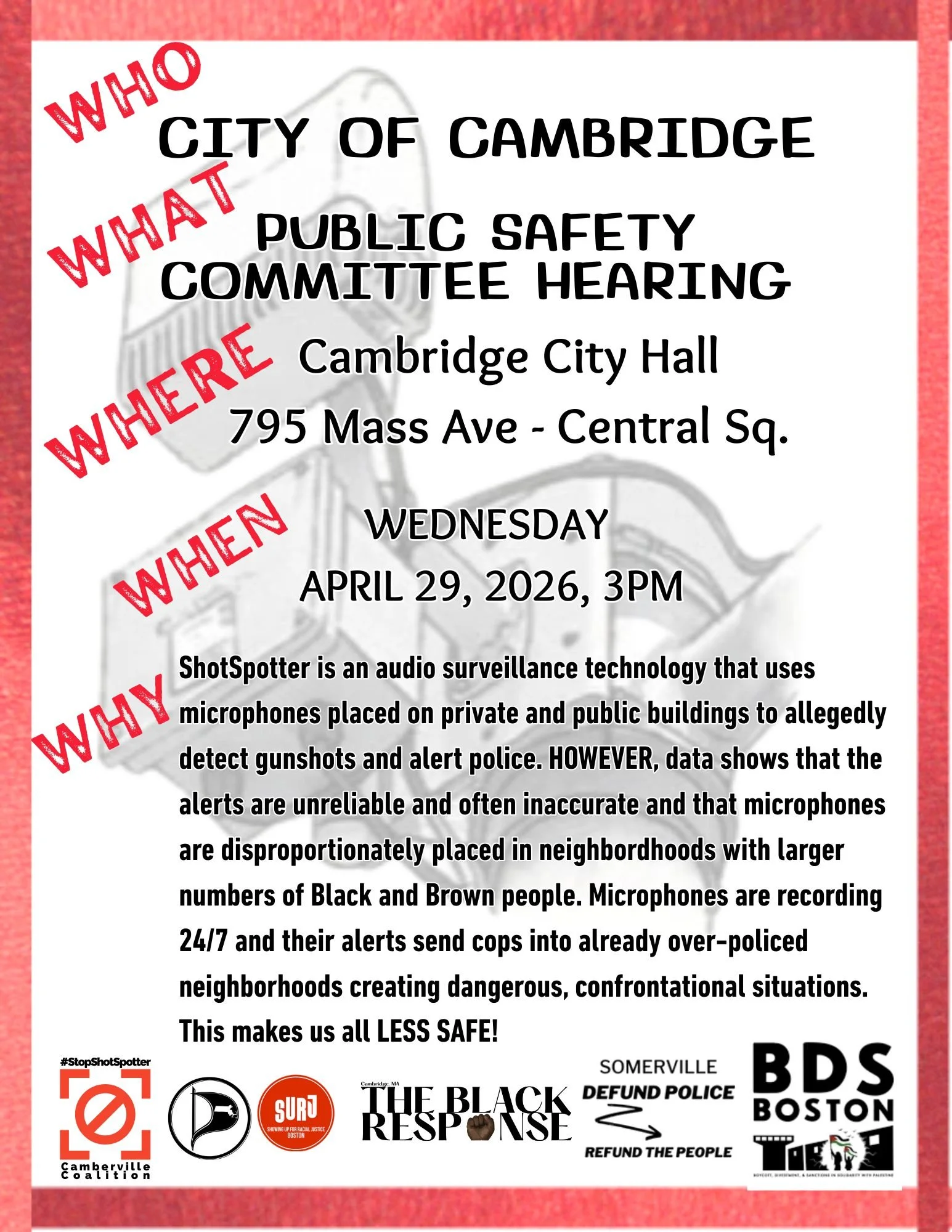 Sign UP FOR PUBLIC COMMENT or JOIN IN PERSON or ONLINE! ShotSpotter hearing happening TODAY, APRIL 29
