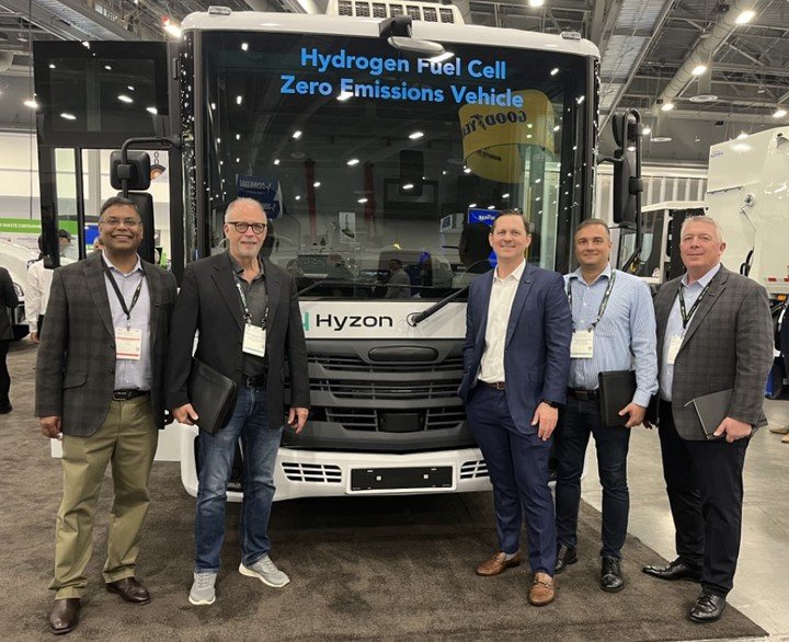 Powering forward with industry leaders! Check out a few of Hyzon&rsquo;s top executives alongside esteemed colleagues from @mercedesbenz Special Trucks and @daimlertruckna, all united at @wasteexpo to drive advancements in zero-emission technology. W