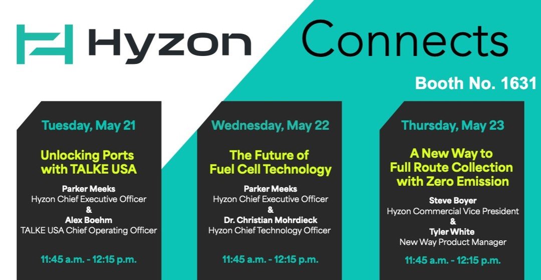 Hydrogen packs power. Our people and partners pack expertise.

Join us for three days in a row at #ACTExpo for our &ldquo;Hyzon Connects,&rdquo; as we showcase the powerful synergy between Hyzon&rsquo;s innovative technology and our esteemed industry