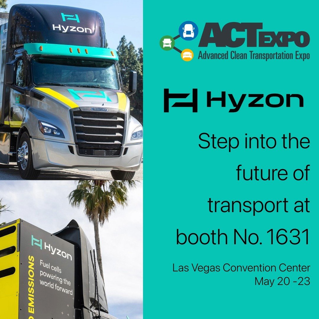Step into the future of transport next week at Hyzon&rsquo;s booth No. 1631 at #ACTExpo in the Las Vegas Convention Center from May 20 - 23. Discover our cutting-edge hydrogen-powered truck and the industry-leading single stack 200kW fuel cell system