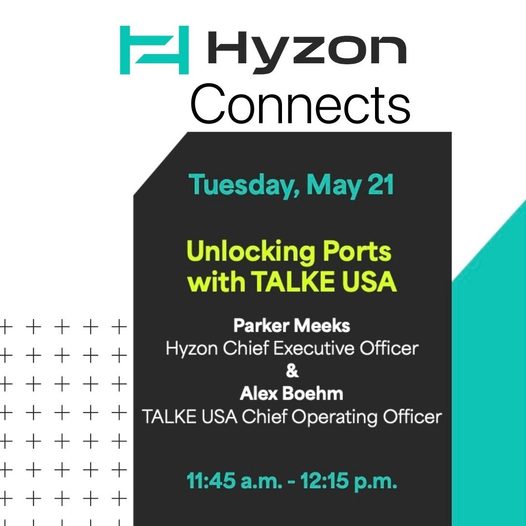 We have a spot saved for you at our first Hyzon Connects at #ACTExpo. Join Hyzon CEO Parker Meeks and Alex Boehm, COO of @talkeusa, for a transforming port operations through hydrogen technology discussion. 

📍 Don&rsquo;t miss it: Booth No. 1631, 1