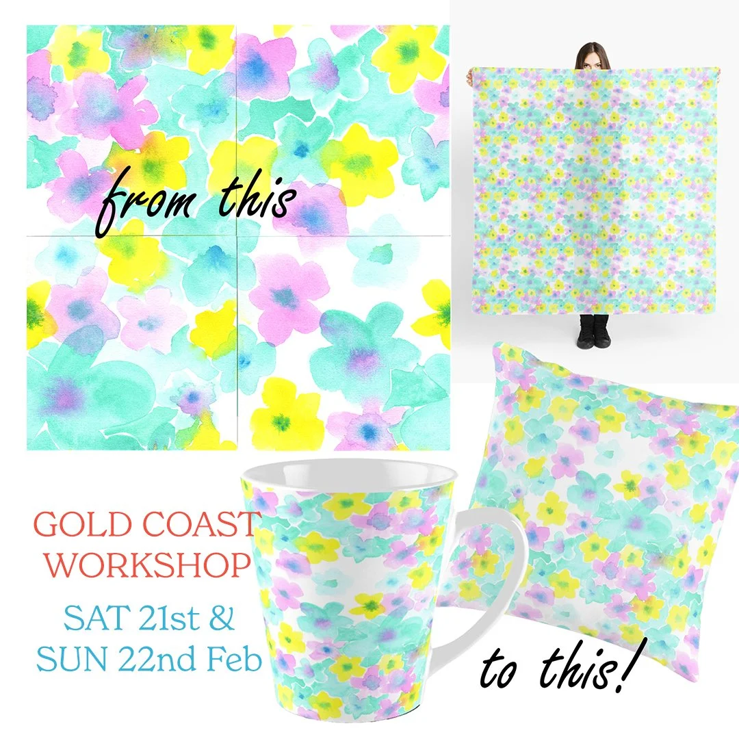 Have you ever wondered how to turn your art into your own line of clothing, homewares or paper printed products? Then join me for a 2 day learning experience on the Gold Coast as I teach you how to create beautiful watercolour artwork and then have i