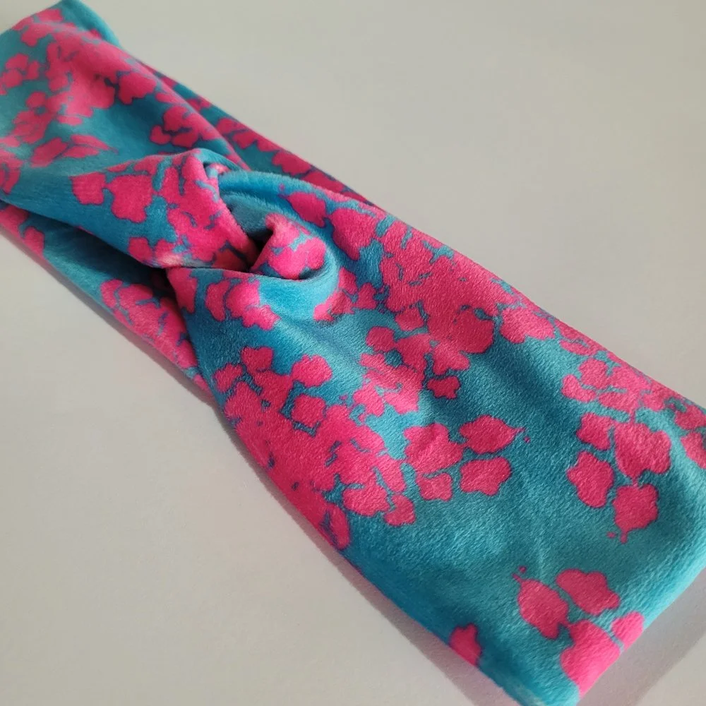 Stretch Velvet Headband Hot Pink & Blue