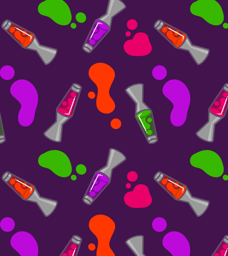 a repeating pattern tile that has a purple background with lava lamps covering it