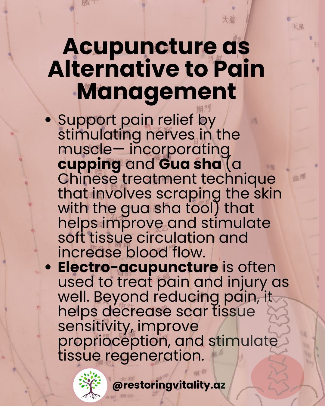 To learn more about Traditional Chinese Medicine (acupuncture, cupping, Gua Sha, heat lamp, electro-acupuncture) does, come and explore  different causes of acute and chronic pain can be treated with various traditional treatments. 
-
🎫FREE event on