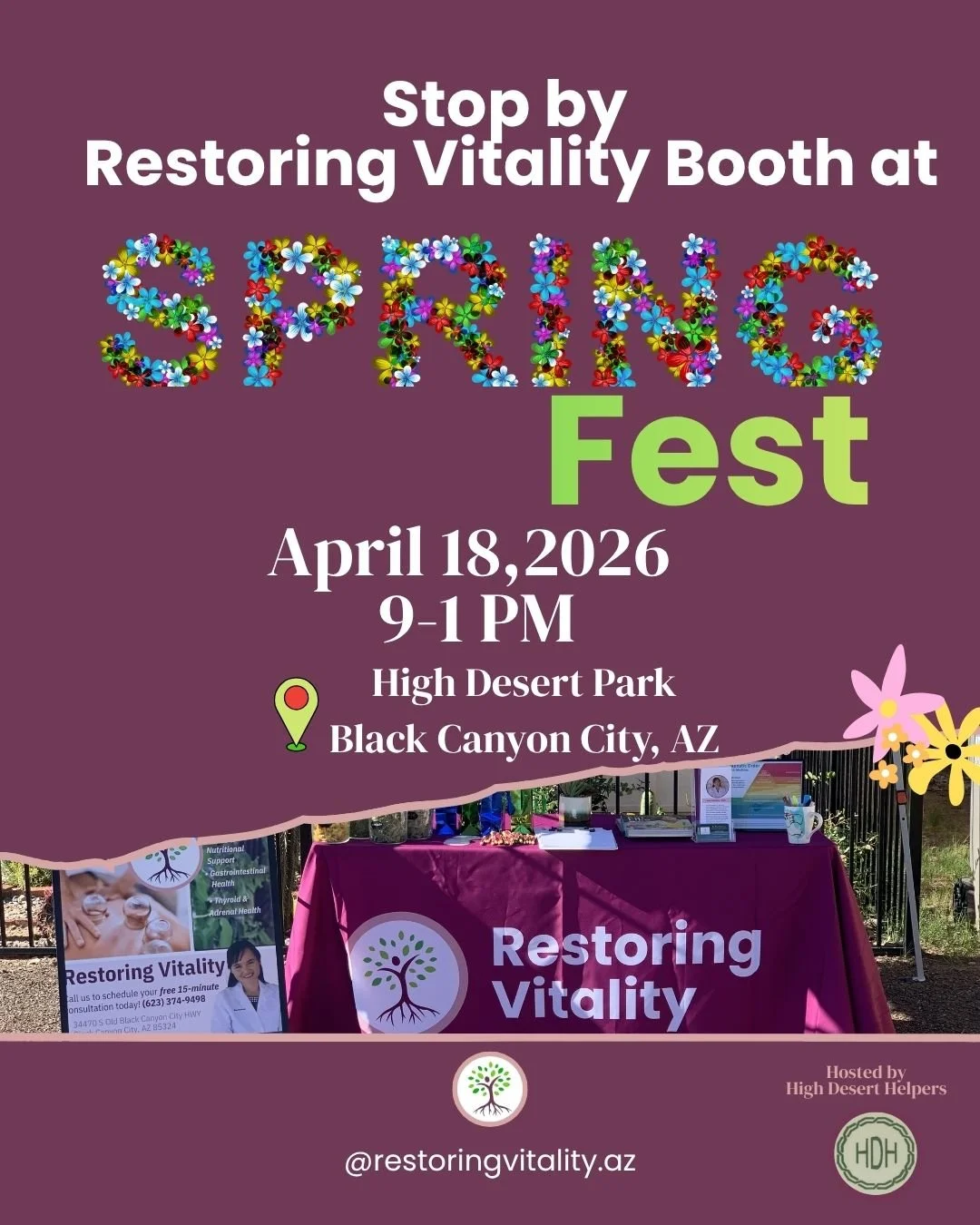 👋Hello SPRING! ☀️🏜️
-
Be sure to stop by our Booth to chat with
👩&zwj;⚕️Dr. Paw Kamwee about 
🥗clinical nutrition, acupuncture, 🫗detox, and more!
-
We&rsquo;d love to connect and give you some samples!
-
High Desert Helpers 
-
#restoringvitality