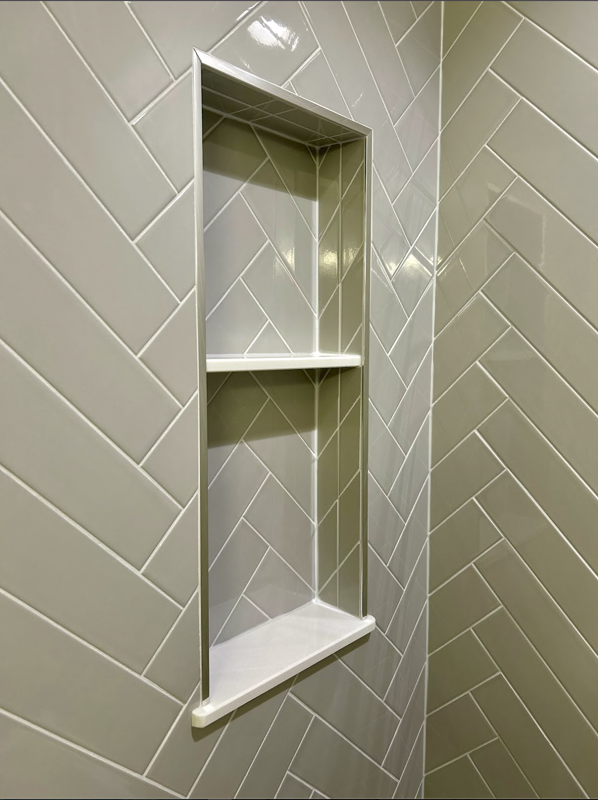 Herringbone Shower Niche Detail | Durham, NC