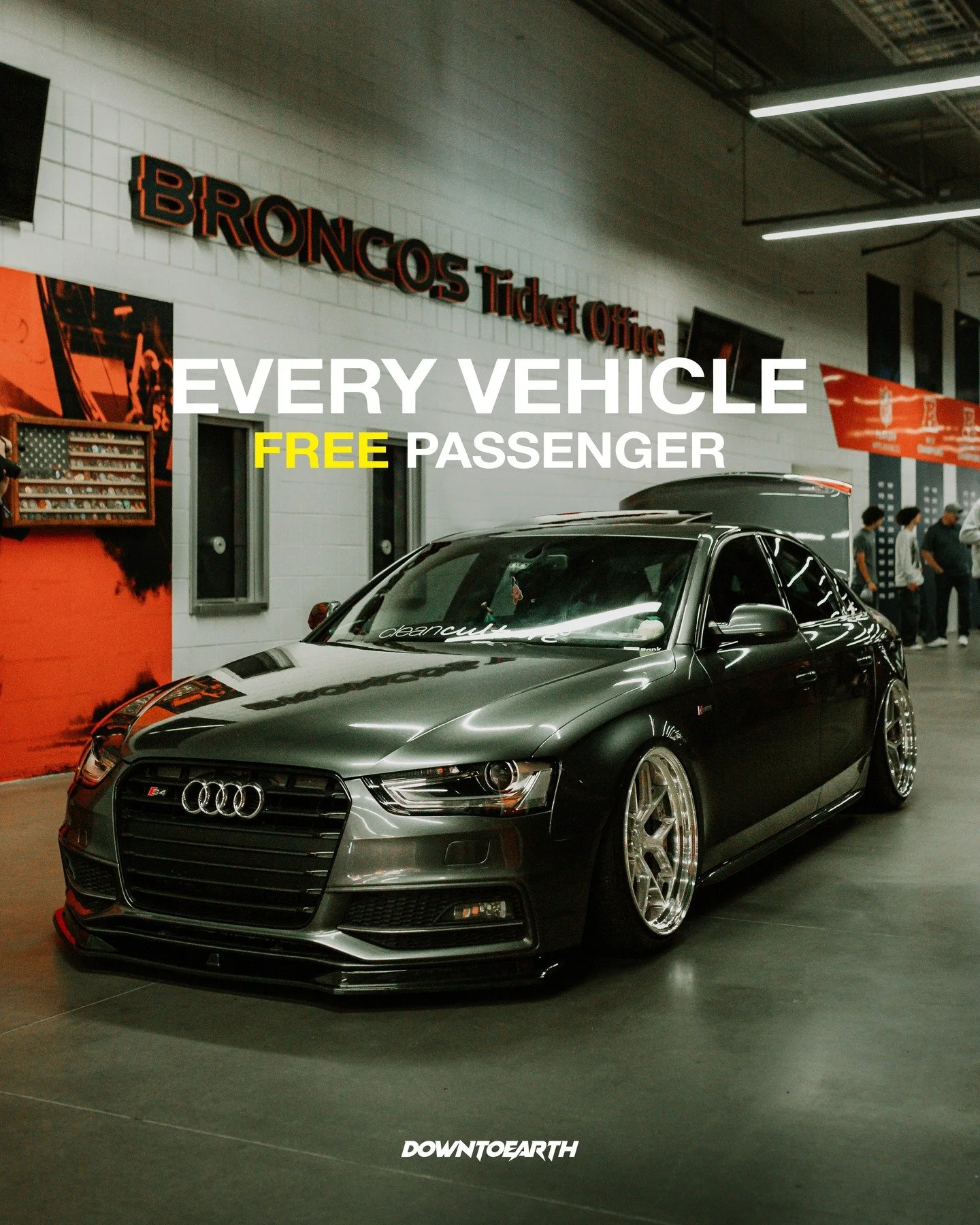 PSA! Every registered vehicle gets a FREE passenger. Shows are better with friends, so make sure to bring yours 🔥

All registered vehicles are entered to win our 1 of 1 Super Bowl Ring awards.

See you SUNDAY! 

#downtoearth #milehighv