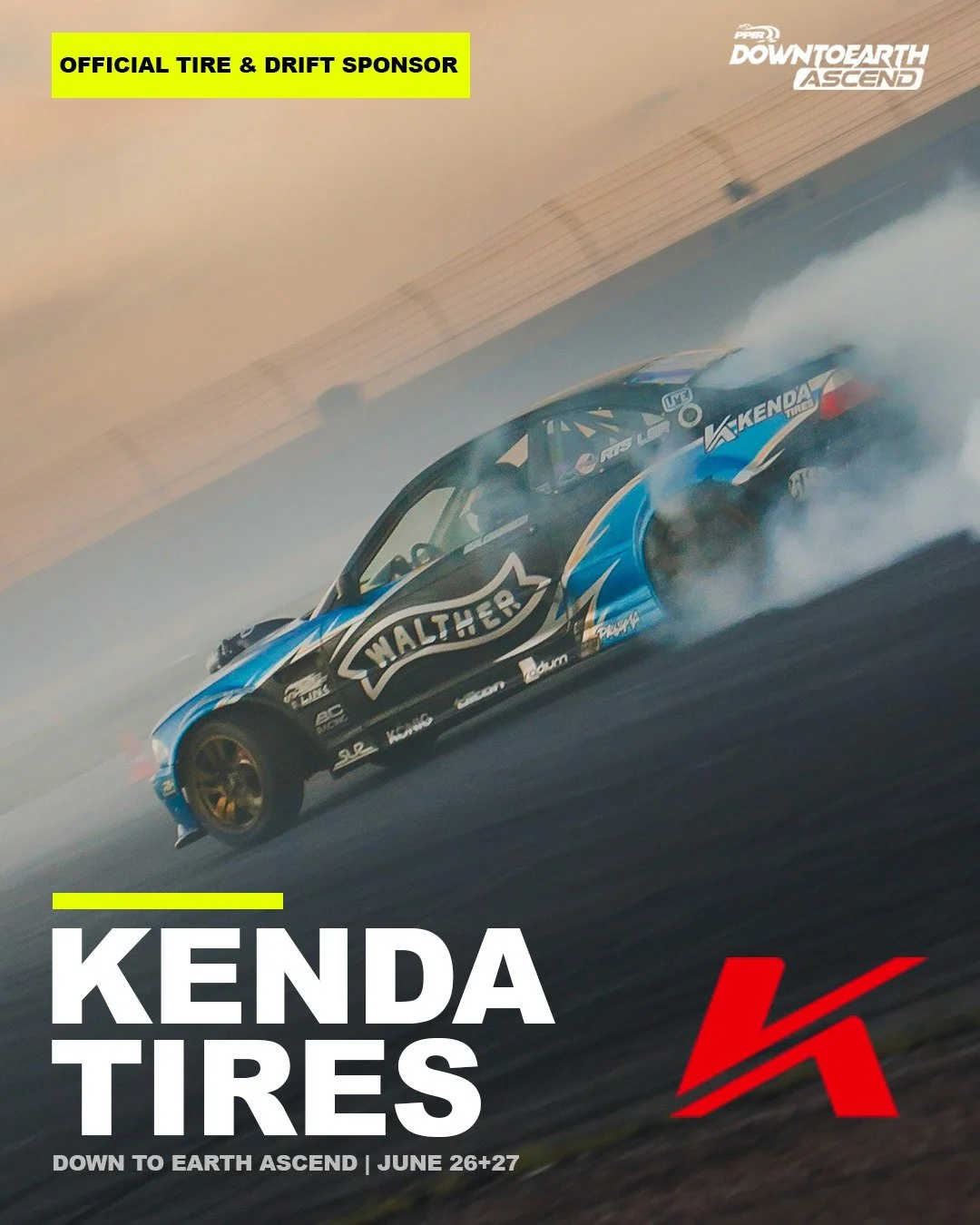 Announcing the official tire and drift sponsor of Down To Earth Ascend, @drivekendausa 

Kenda provides the best tire that has won multiple podiums at the highest level of competition, yet is accessible enough for grassroots drivers to up their game.