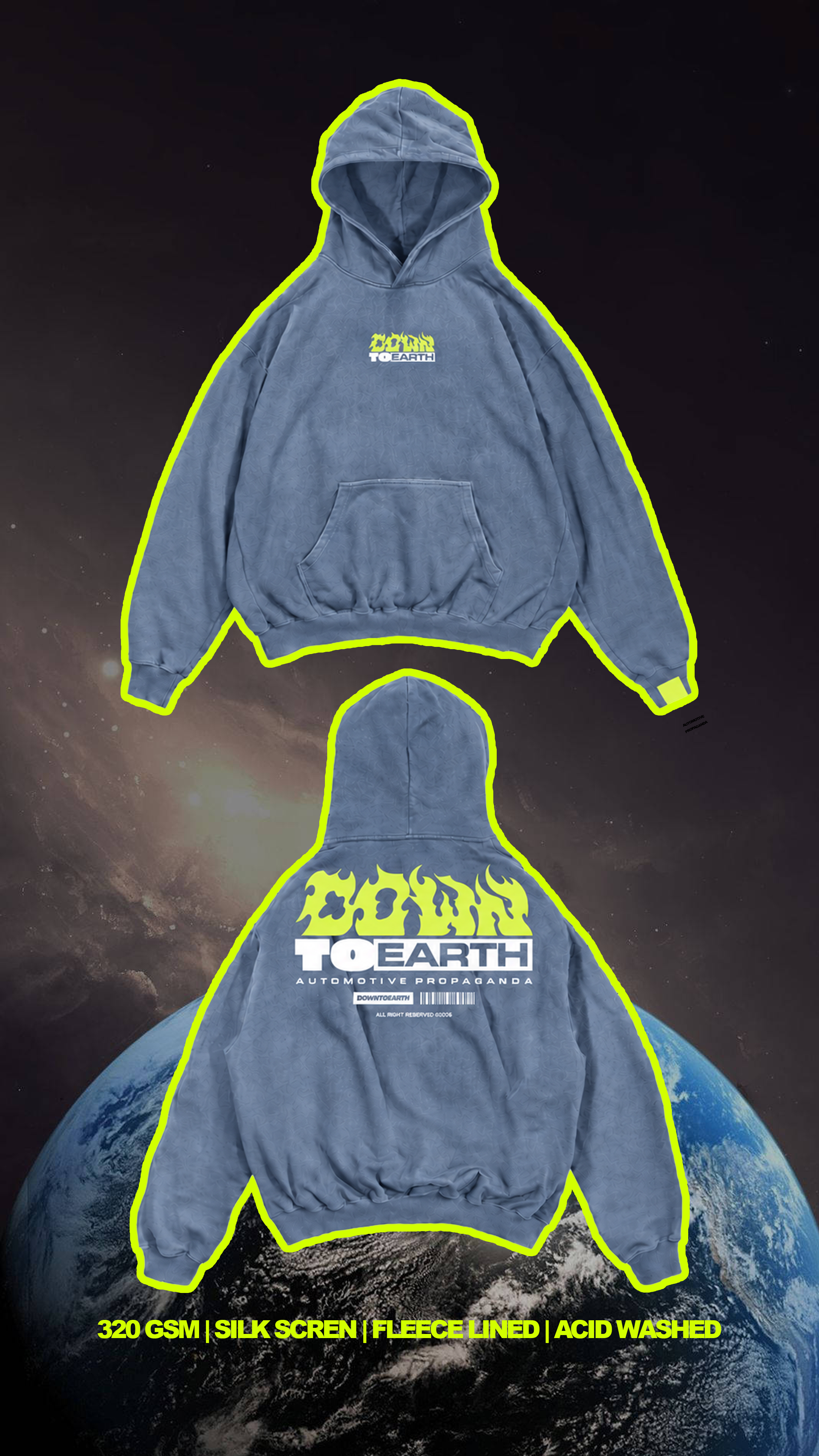 DTE Flame Hoodie - Acid Wash Blue