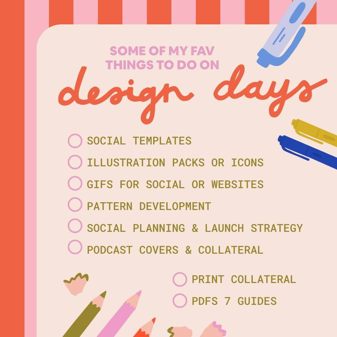 Is your design to-do list looking extra long these days???⁠
⁠
⁠
Book a #designday this month to knock out that list!! 👋⁠
⁠
Above are only some of the items that are perfect for a design day⁠
⁠
Only 2 spots are open for May 🗓️⁠
⁠
⁠
⁠
Reach out via w