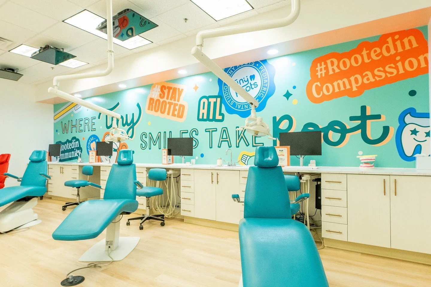 I had so much fun designing the interior bits and bobs for @tinyrootsdentistry, including:⁠
⁠
🦷 This super fun mural⁠
🦷 Toothbrush packaging⁠
🦷 Interior signs⁠
🦷 Wallpaper for the exam rooms⁠
🦷 Art prints for around the studio!⁠
⁠
Dream project!
