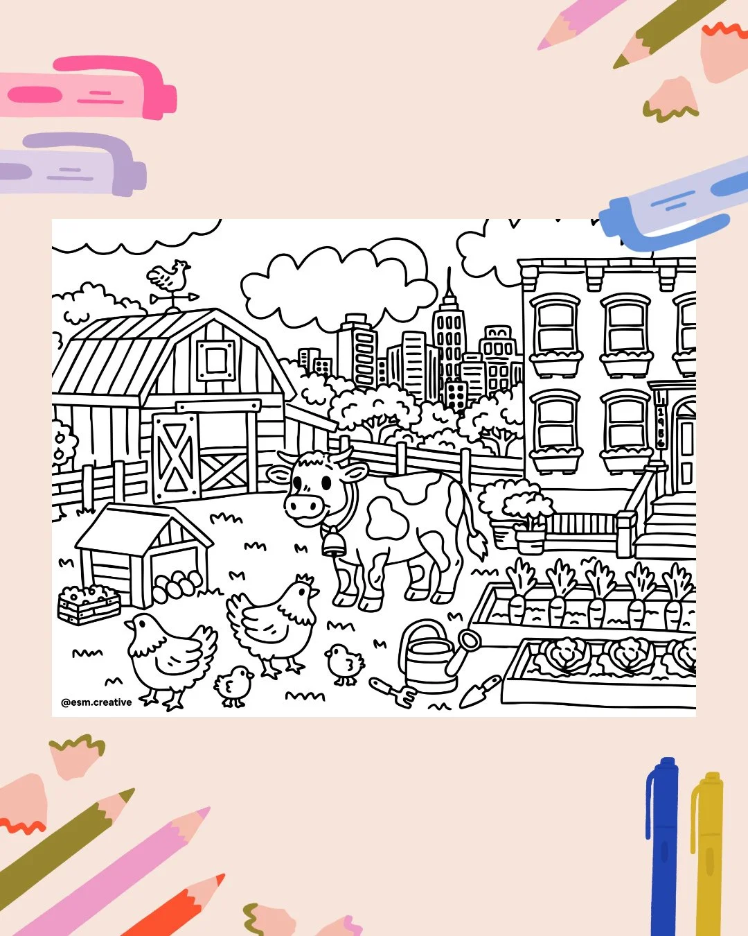 I love creating coloring pages!⁠
It truly might be my fav thing to create!!⁠
⁠
If it is a restaurant in my neighborhood, double the fun!⁠
⁠
This one is for @friendofafarmer 🐄⁠
⁠
#ColoringPage #CustomColoringPage #ColoringSheet #ColoringPageDesign #C