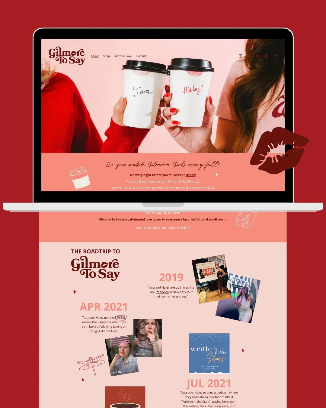Designed a home for @gilmoretosaypodcast that feels like a love letter to Stars Hollow, playful, nostalgic, and built for fellow besties who always have more to say. ☕💋✨⁠
⁠
The site leans into the podcast&rsquo;s playful, nostalgic vibe with referen