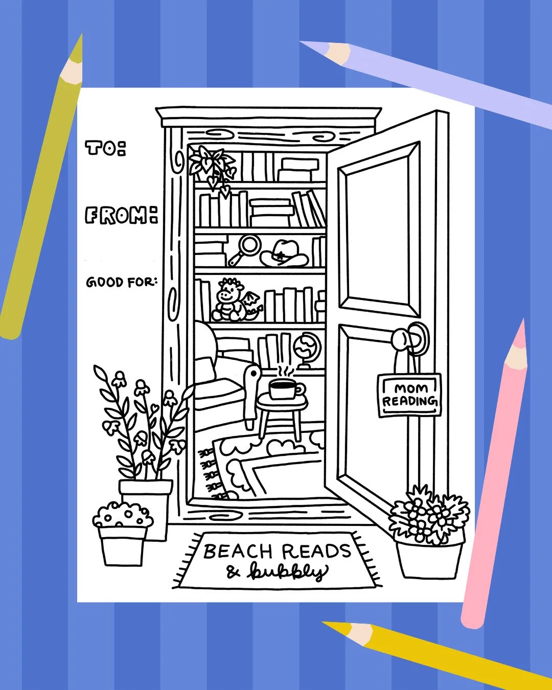 Mother's Day coloring pages for @beachreadsandbubbly ✏️⁠
⁠
Fun way to celebrate the bookish mom's 💘⁠
⁠
#customcoloringpages #illustrator #coloringpages #booklover