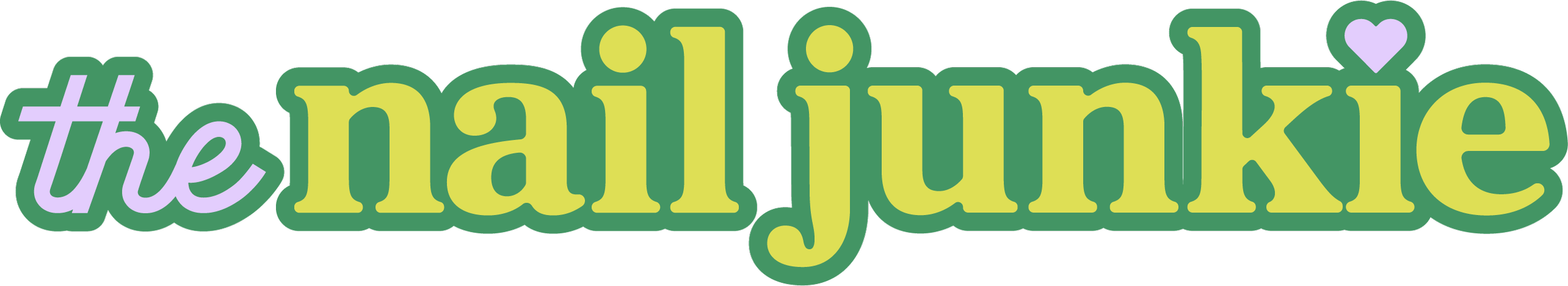 Colorful logo with the words 'the nayljuke' in pastel yellow, purple, and green, outlined in dark green.
