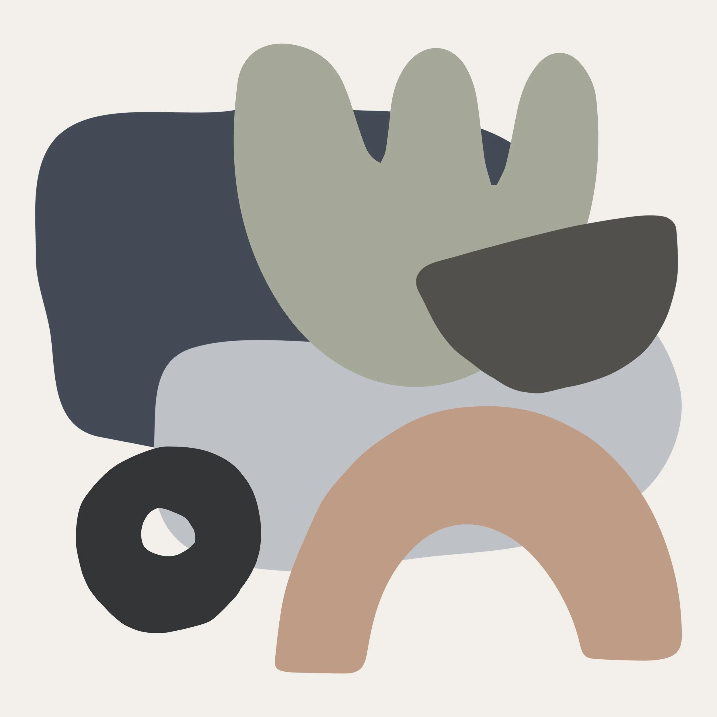 Abstract digital illustration featuring various organic shapes and muted colors.