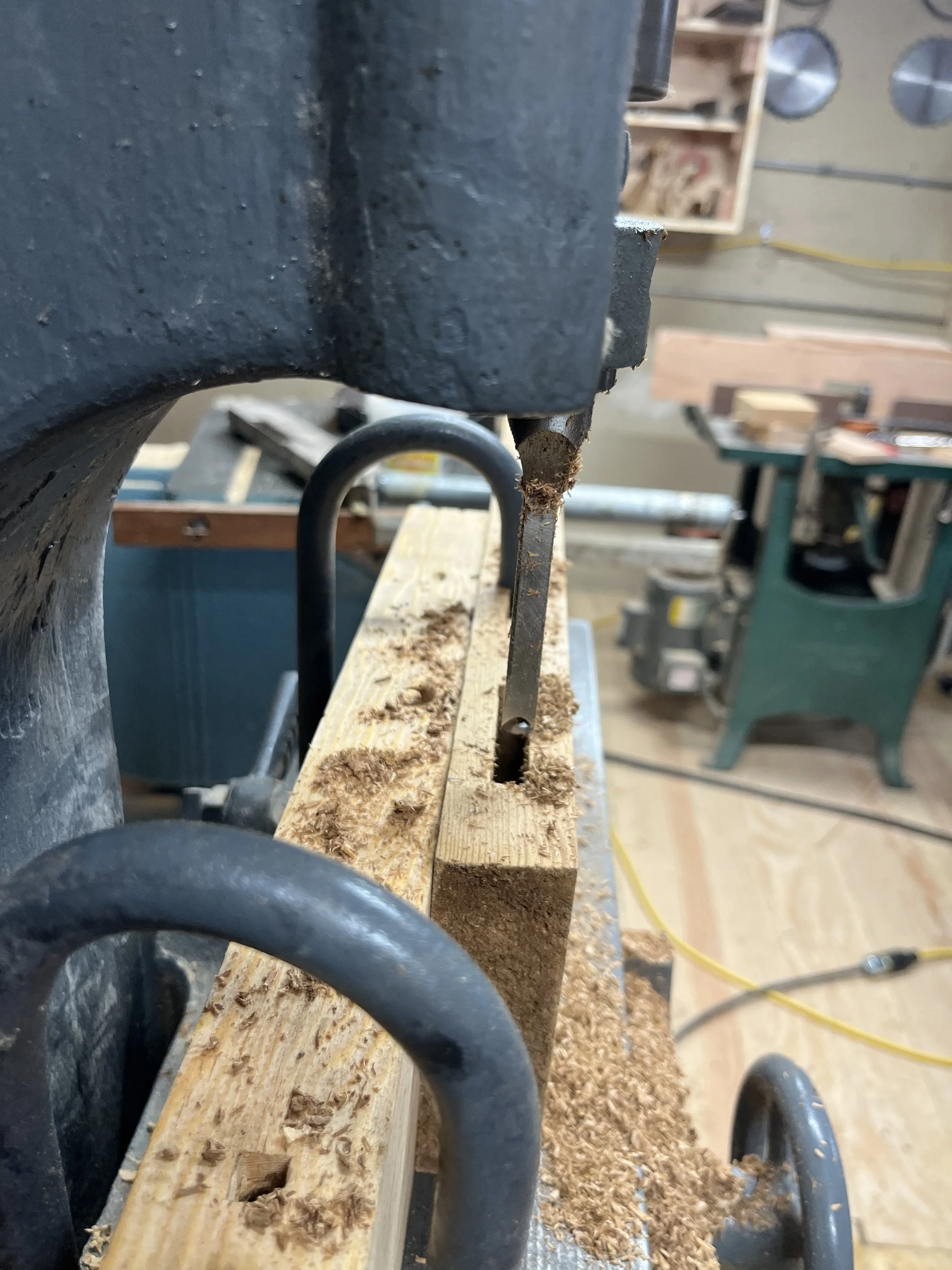 Mortising on the Crescent hollow chisel machine