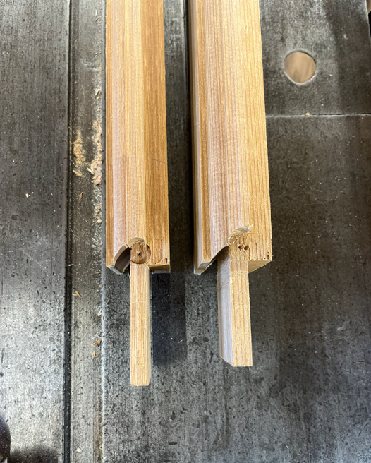 Coped through tenons for sash.