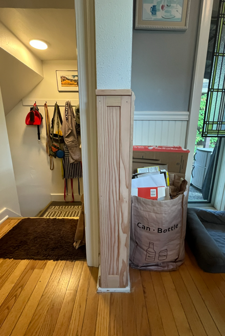 Custom pilaster panel, paint grade, in breakfast nook archway.