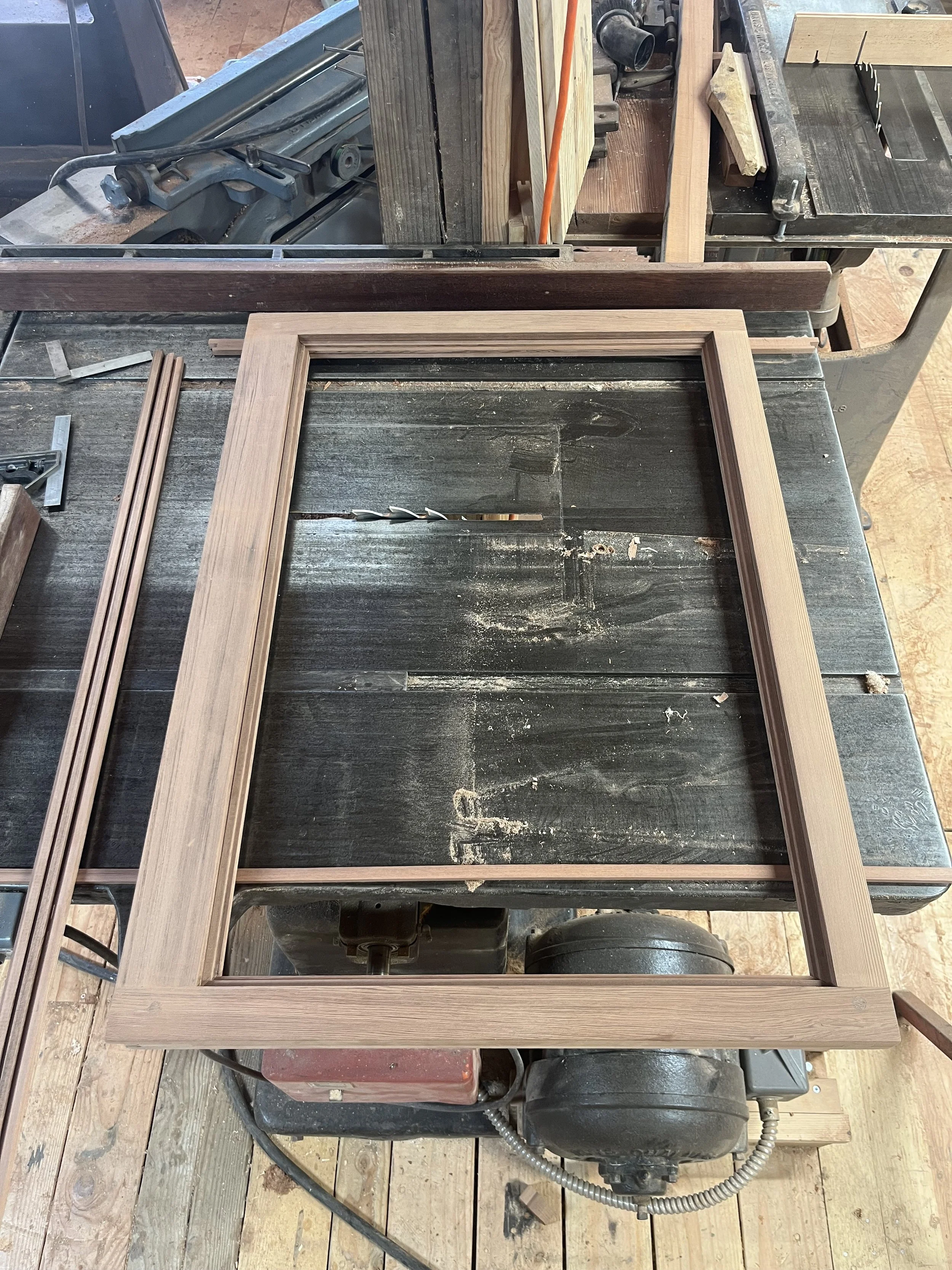 Redwood hopper-hung sash in progress.