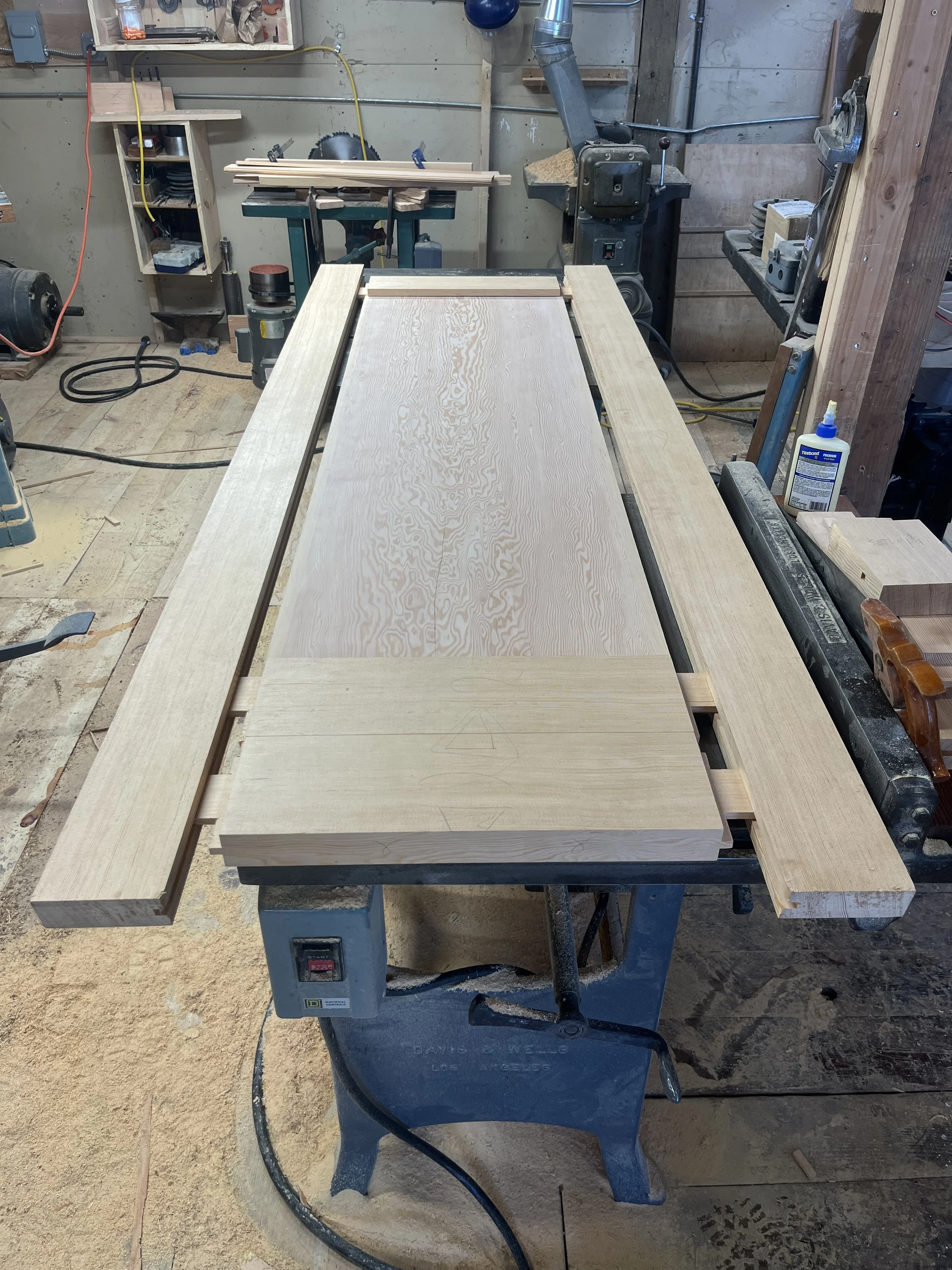 Clamping up a fir entry door.