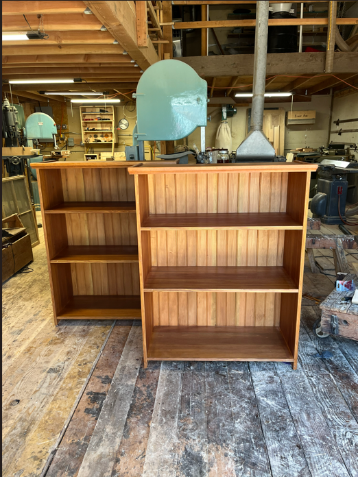 Solid fir bookcases with beadboard backing