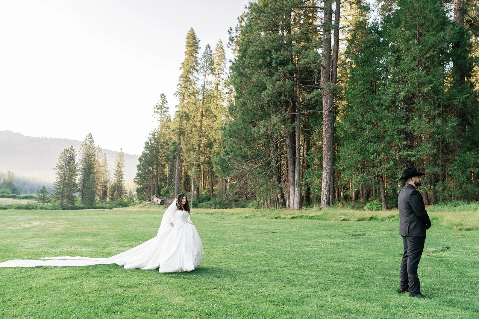 Bride and groom have first look before their Glacier Point wedding