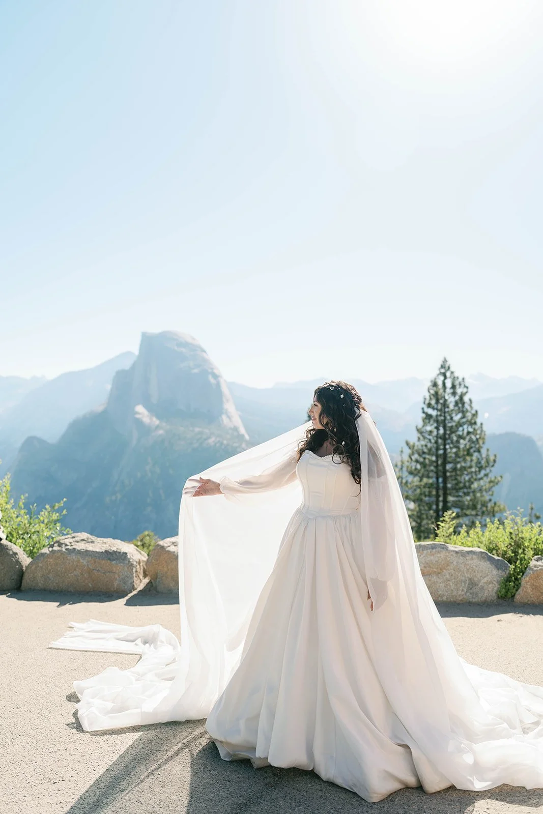 Bride poses for Glacier Point wedding photos