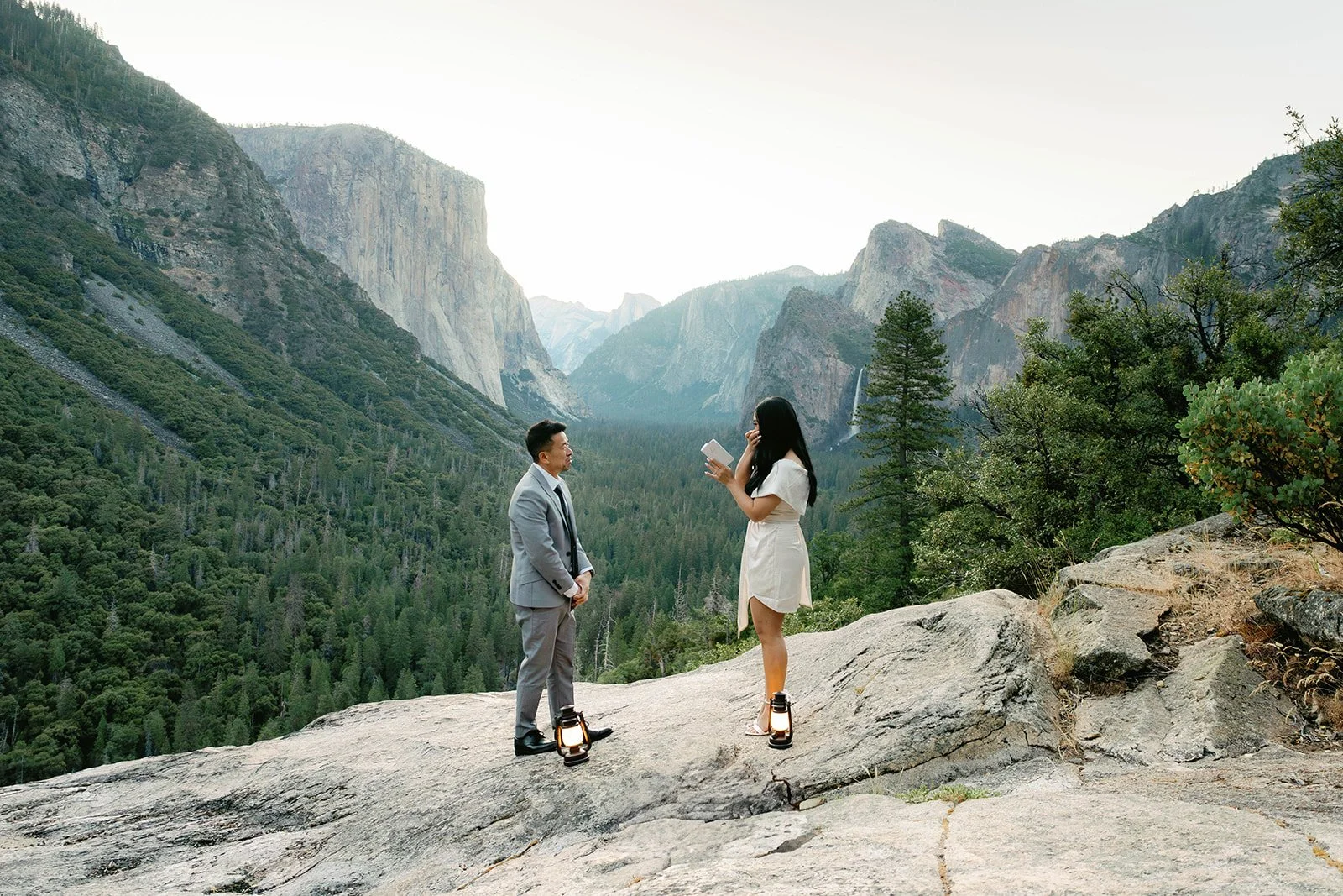 Bride and groom say vows at the perfect sunrise elopement location in Yosemite