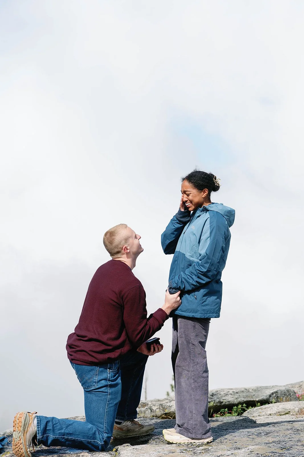 Man on one knee at the Sequoia National Park proposal