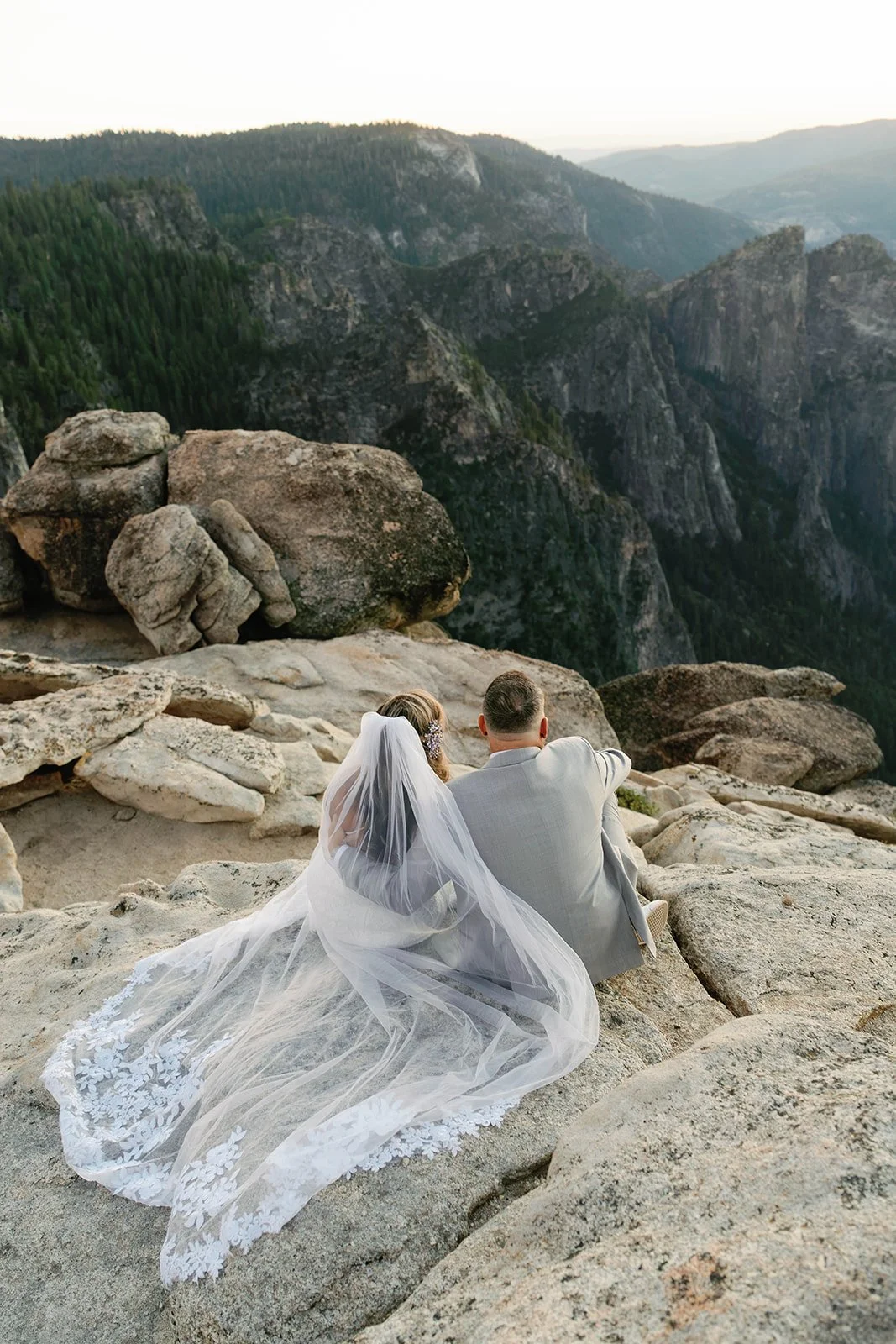 Bride and groom taking in views at Yosemite weekend elopement