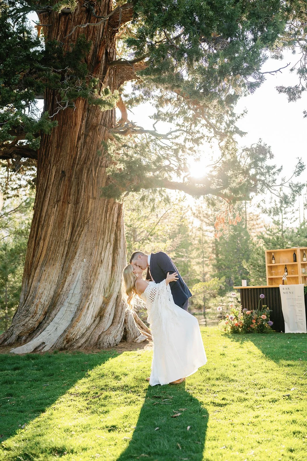 Couple kisses at their Tahoe Paradise Park elopement