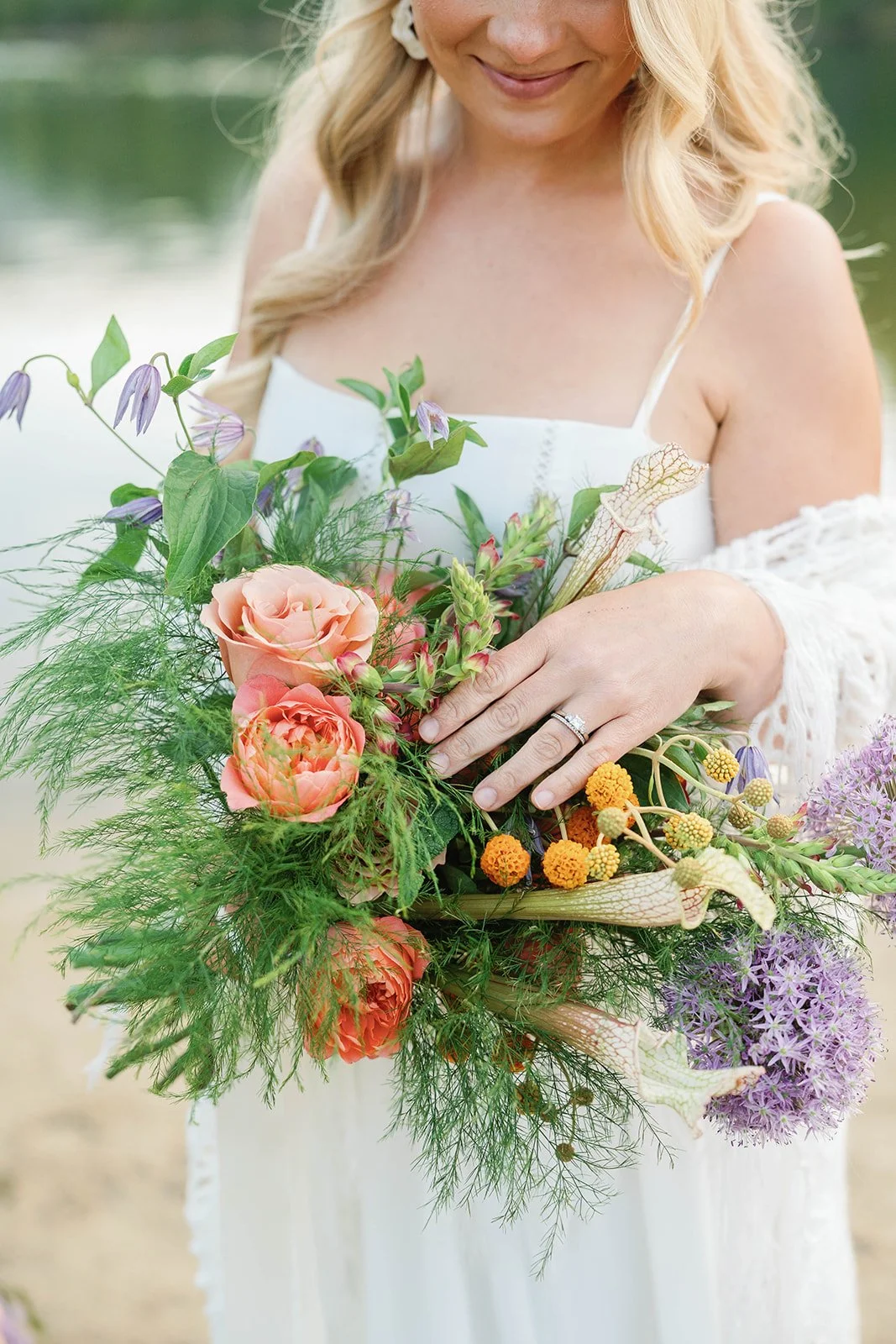 Colorful wedding bouquet at the Tahoe Paradise Park elopement