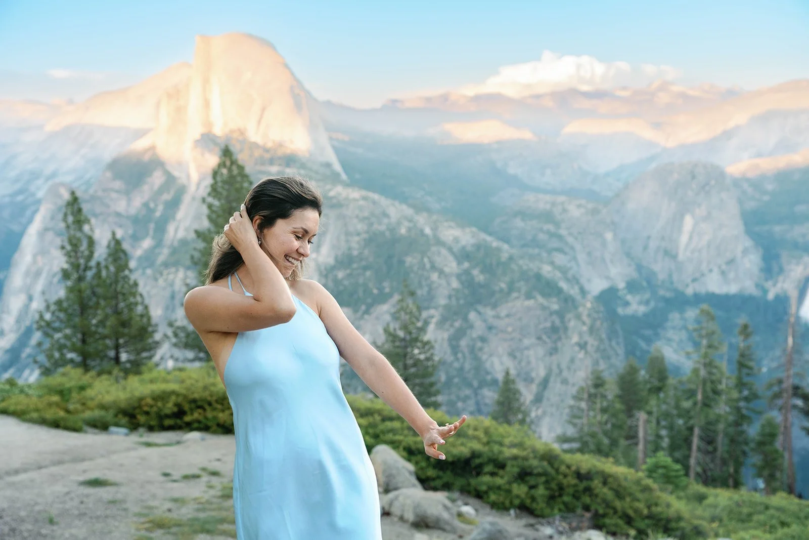Woman admires ring after her Glacier Point proposal