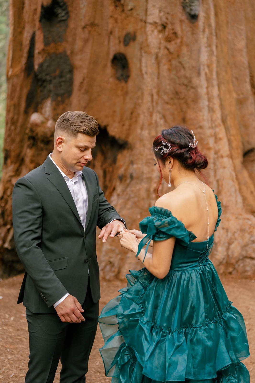 Couple exchanges rings at 5-year vow renewal in Sequoia