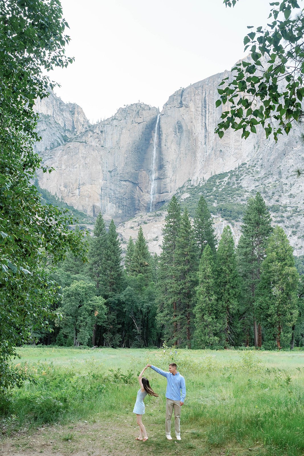 Couple dances during their Yosemite engagement session