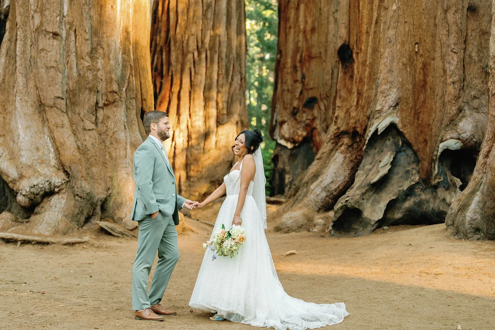 Bride and groom have first look at their adventure elopement