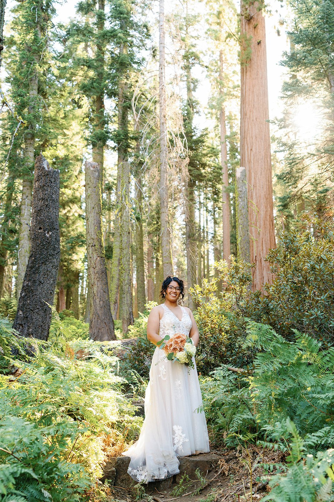 Bride at her intimate Sequoia elopement