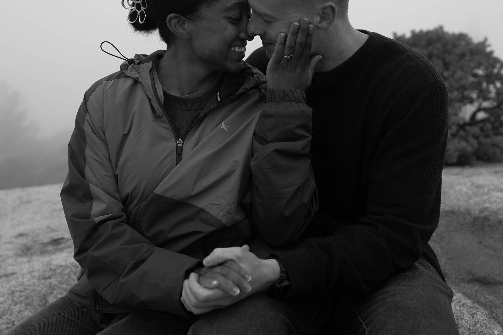Happy couple just after their Sequoia National Park proposal