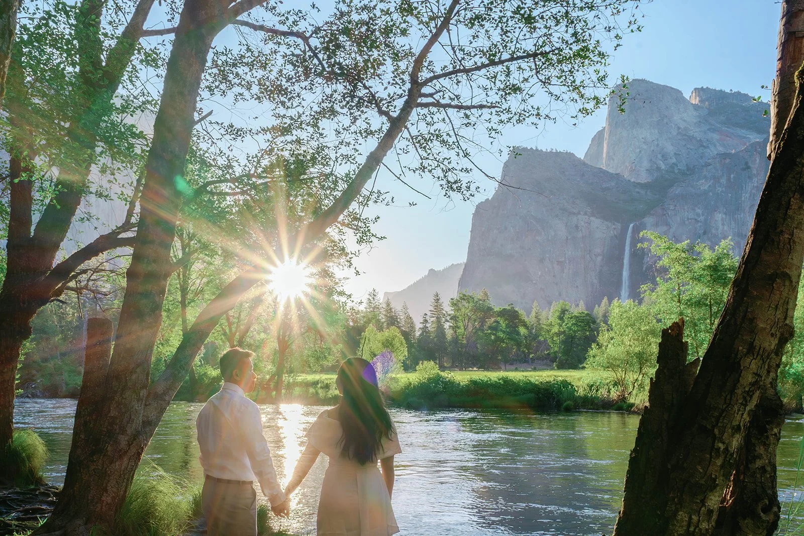 Couple holds hands at their Yosemite National Park elopement