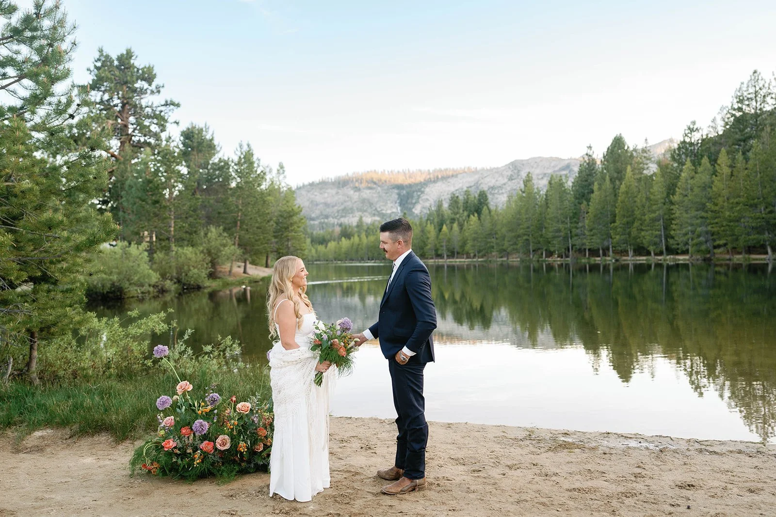 Bride and groom at their Lake Tahoe elopement