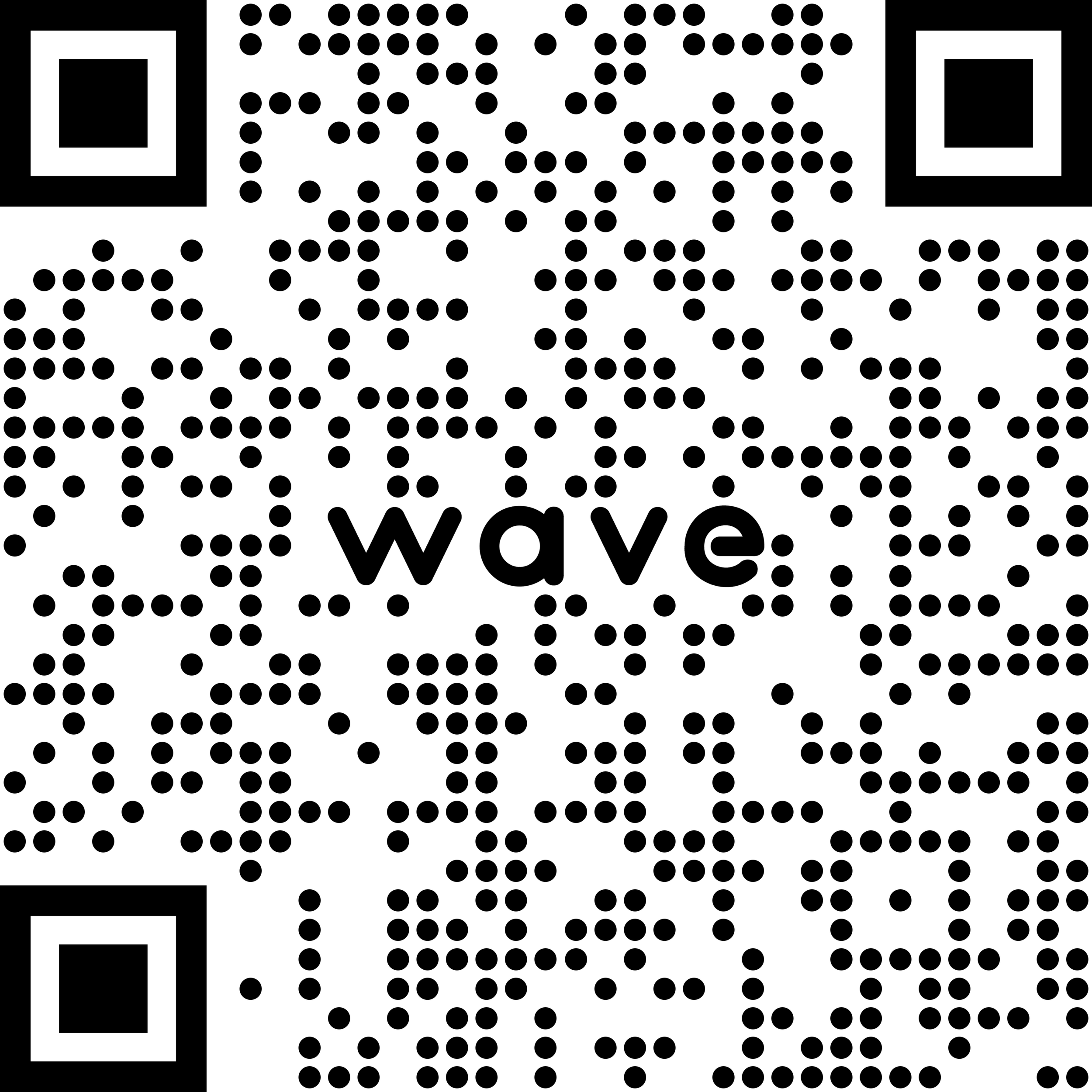 Black and white QR code with the word 'wave' at the bottom.
