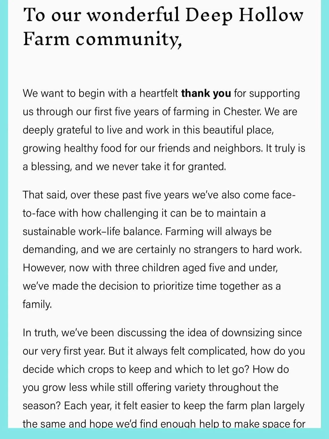 Whew! We are going into our 6th season here in Chester. We wake up every day feeling so grateful we&rsquo;ve ended up in such a wonderful place. We hope to be your farmers here for a long time 🌱💚