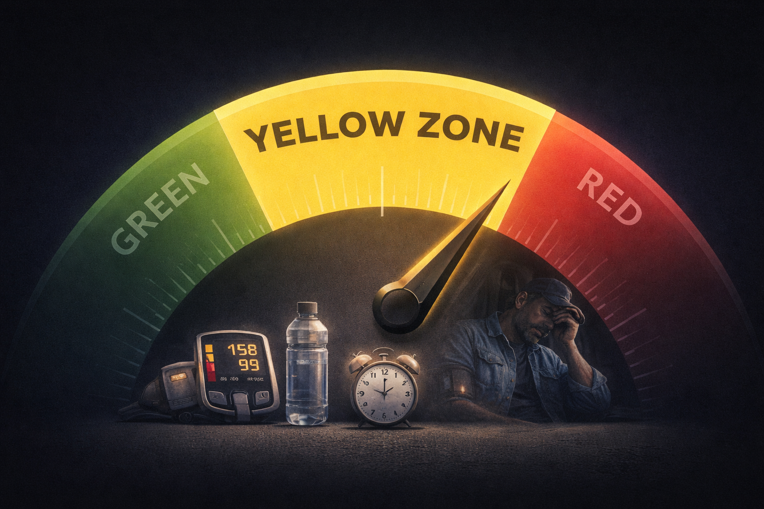 Driver in the Yellow Zone showing early strain, fatigue, and reduced stability