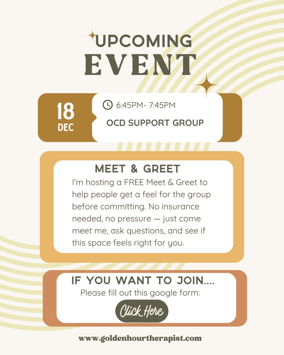 ‼️NEW: OCD SUPPORT GROUP (virtual)‼️
LINK IN BIO

Join our Meet &amp; Greet on December 18th from 6:45-7:45pm. This is open to RI &amp; MA residents who have OCD and are over 18 years old. 

During the meet and greet, we will discuss the format of th